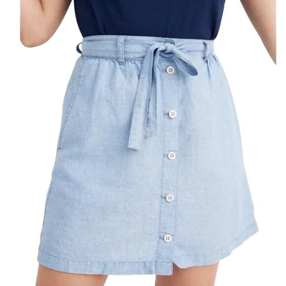 Madewell S NEW Denim Button Front Tie Mini Skirt Light Blue *flaw - Picture 8 of 8